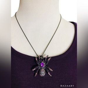 Halloween Ready Hematite Spider Iridescent Rhinestones & Vibrant Purple Stone